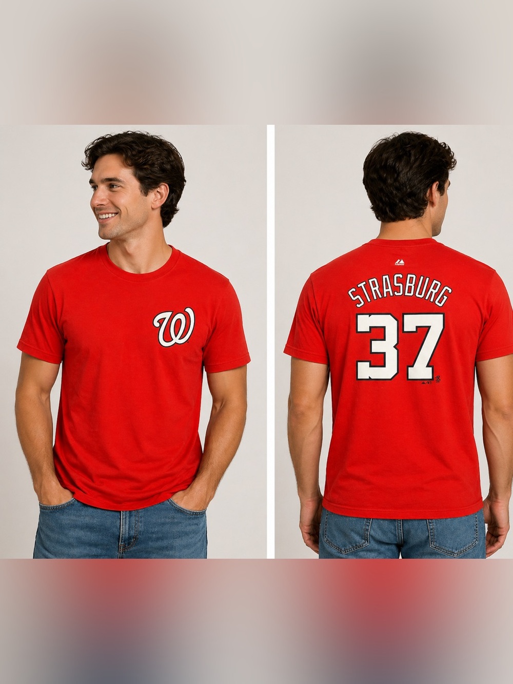 Majestic Stephen Strasburg Washington Nationals Red Name & Number T-Shirt XL